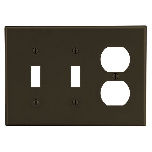Hubbell Wiring Device-Kellems Wallplate, 3-Gang, 2) Toggle 1) Duplex, Brown P28